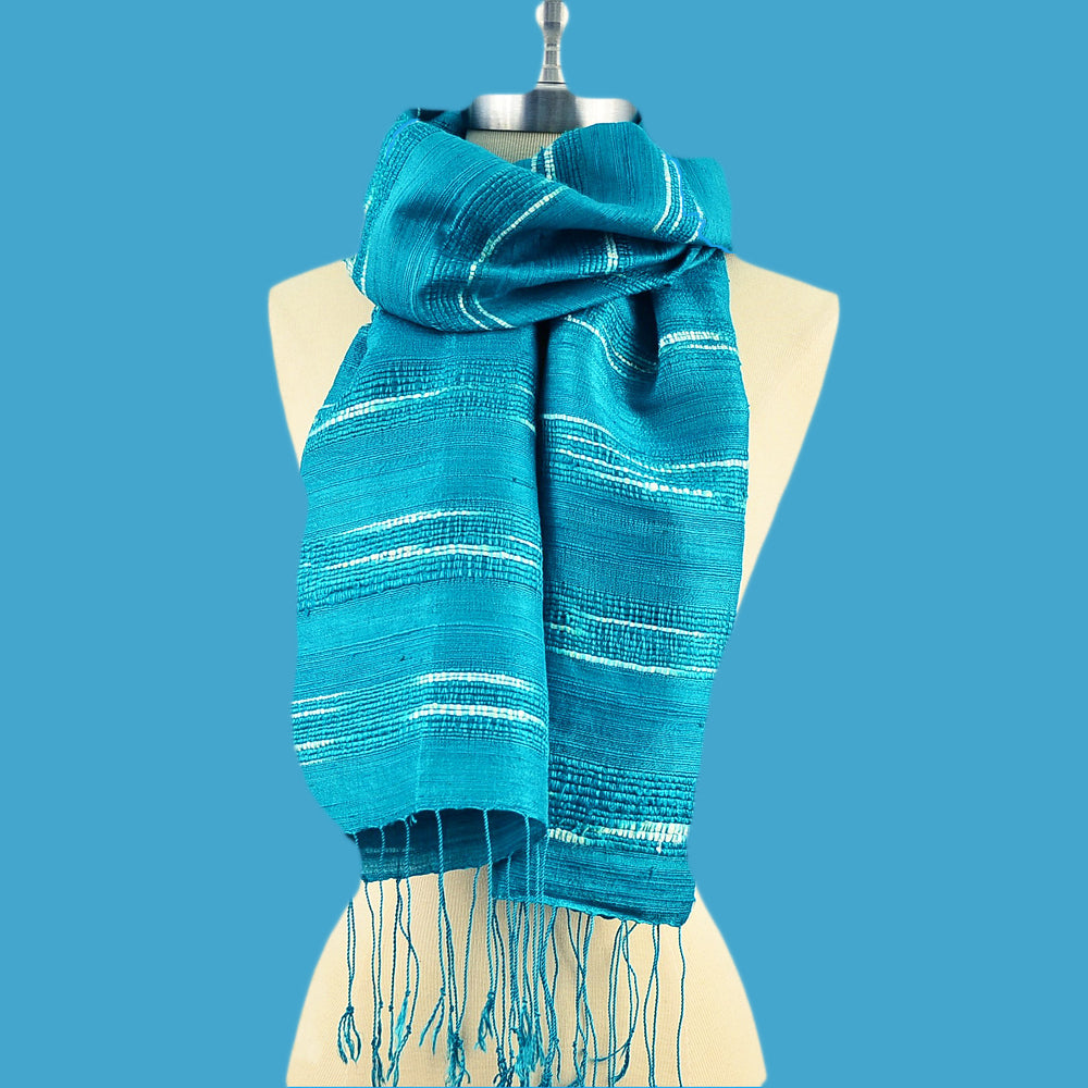 ARIAH ~ TURQUOISE HAND-WOVEN HAND-DYED 100% SILK SCARF SCARVES ZENZOEY JEWELRY & ACCESSORIES