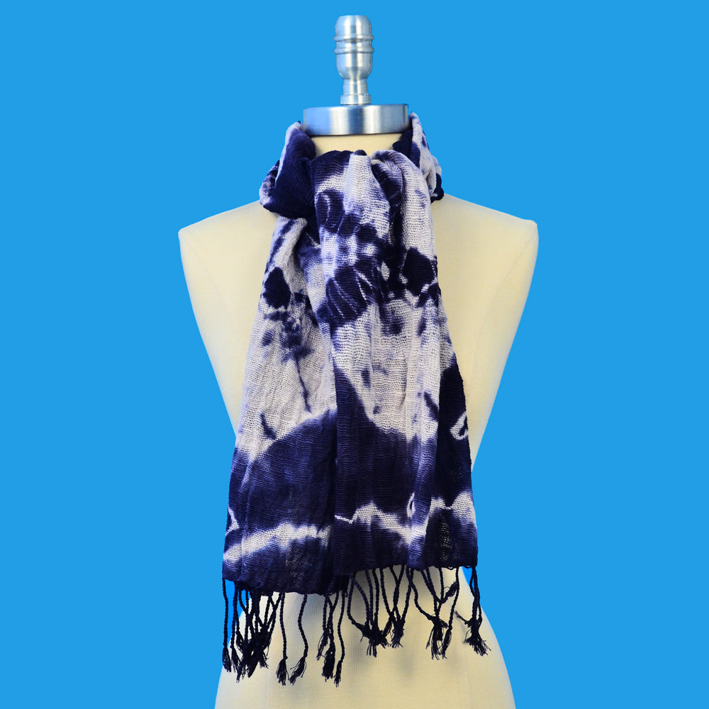 BOHO TYE-DYE HAND WOVEN 100% COTTON SCARF SCARVES ZENZOEY JEWELRY & ACCESSORIES 56" x 14" 3" Fringe Blue