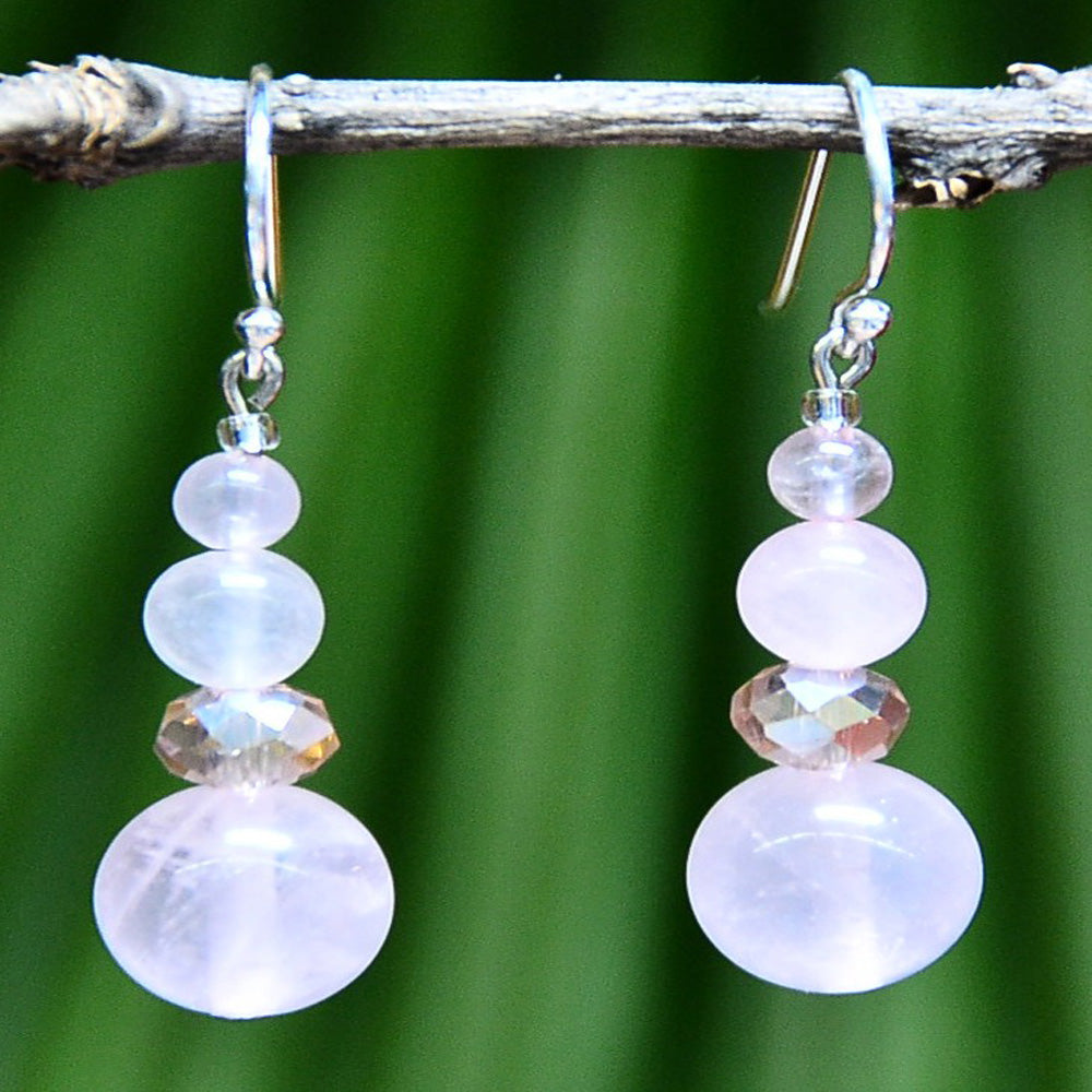 NOMAD'S BLUSH EARRINGS - ROSE QUARTZ AND CRYSTALS