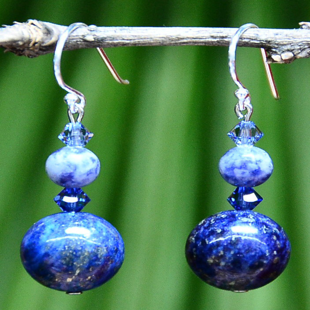 DEEP SEA GLOW EARRINGS - LAPIS AND CRYSTAL