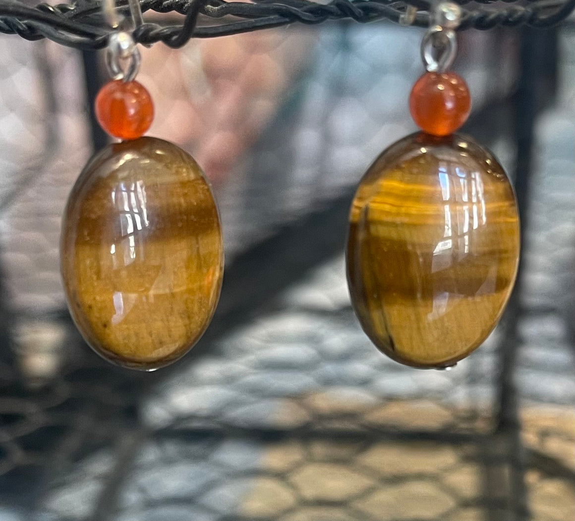 NOMAD'S EMBER EARRINGS - TIGER'S EYE AND CRYSTAL