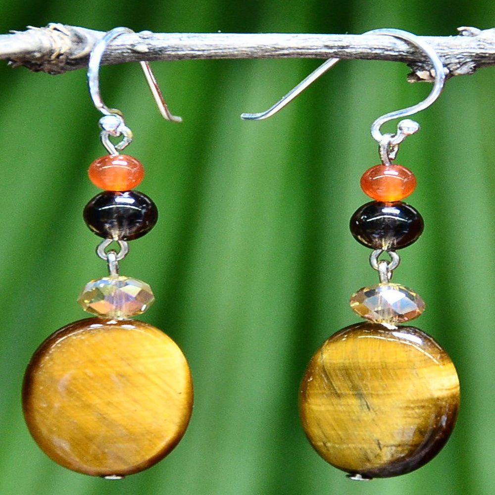 GOLDEN HORIZON EARRINGS - TIGER'S EYE AND CRYSTAL