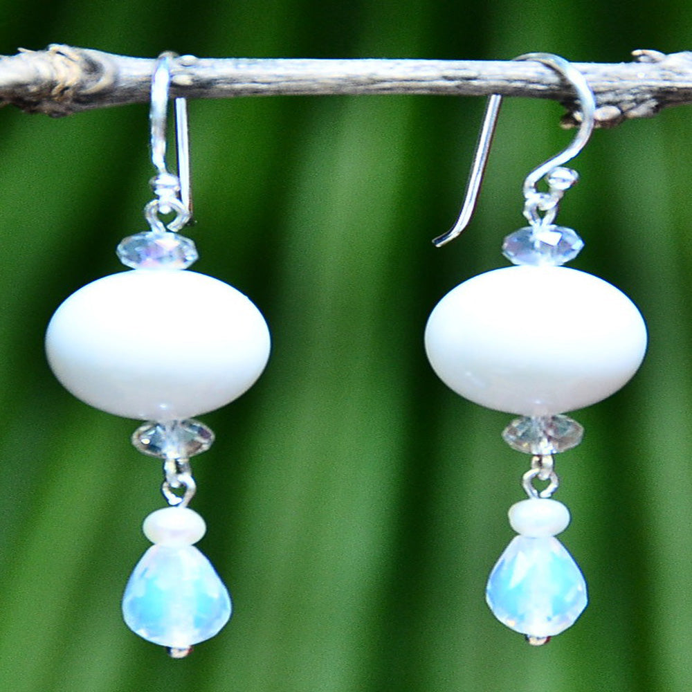 LUNAR FROST EARRINGS - WHITE CORAL AND CRYSTAL