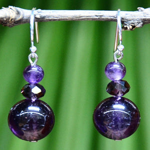 PLUM PASSAGE EARRINGS -  AMETHYST GEMSTONE AND CRYSTAL