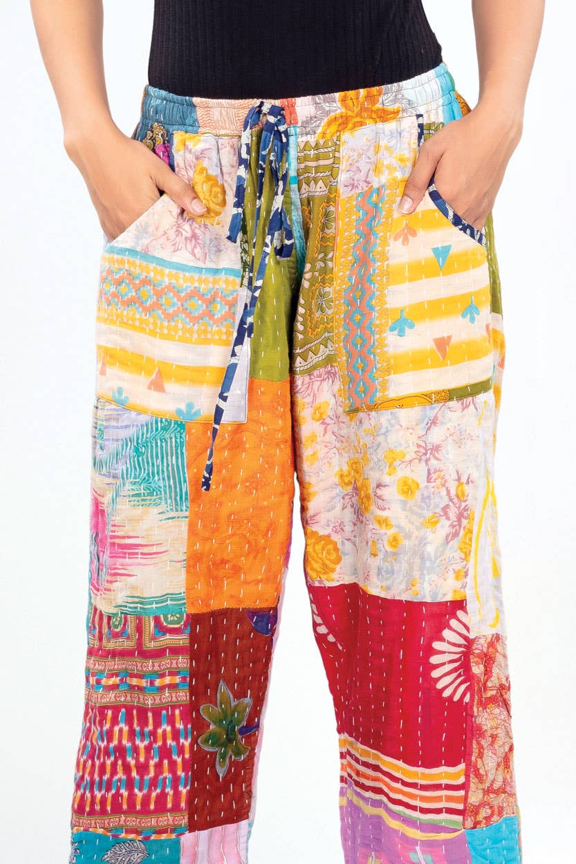 Reversible Up-cycled Sari Kantha Pants: L/XL