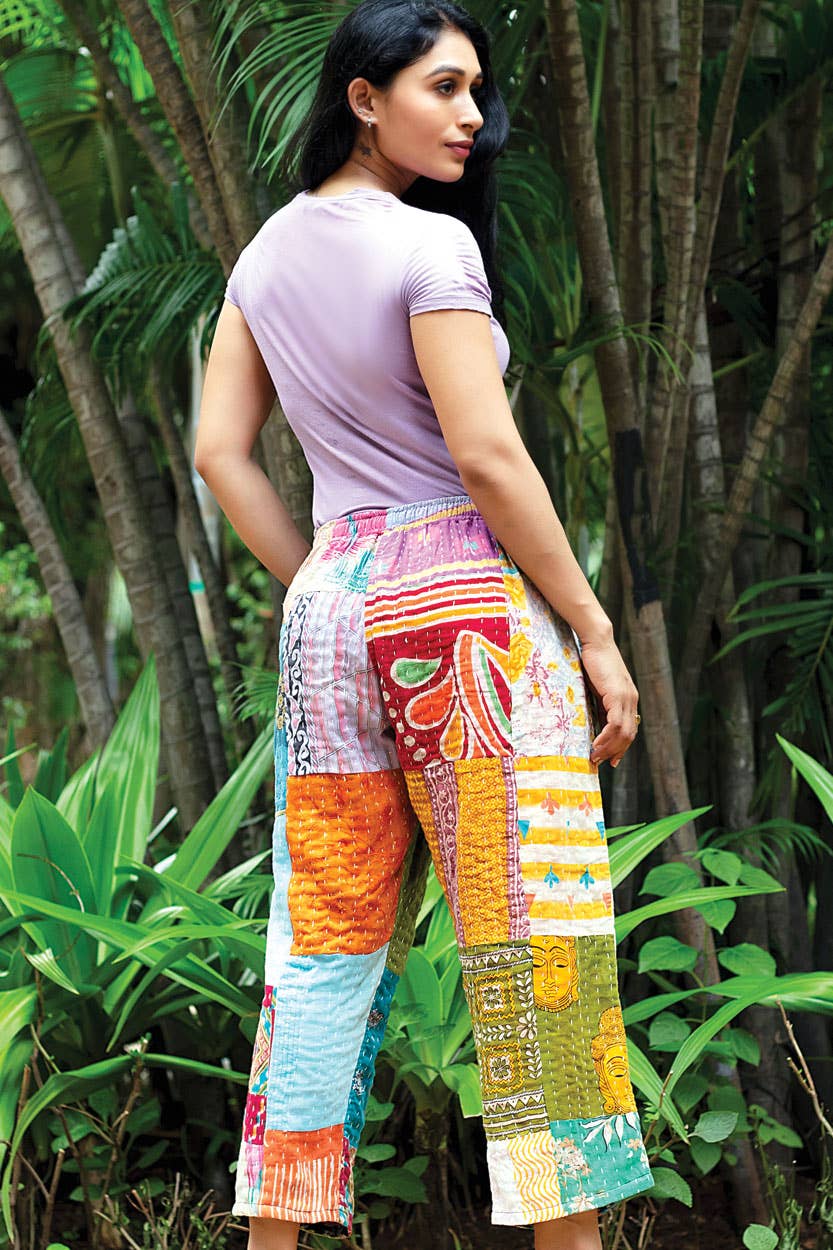 Kantha Reversible Up-cycled Sari Kantha Pants: S/M