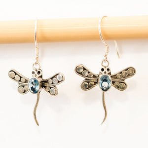 925 STERLING SILVER GENUINE GEMSTONE BALI DRAGONFLY EARRINGS ZENZOEY JEWELRY & ACCESSORIES RASPBERRY SAPPHIRE 