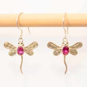 925 STERLING SILVER GENUINE GEMSTONE BALI DRAGONFLY EARRINGS ZENZOEY JEWELRY & ACCESSORIES RASPBERRY SAPPHIRE 