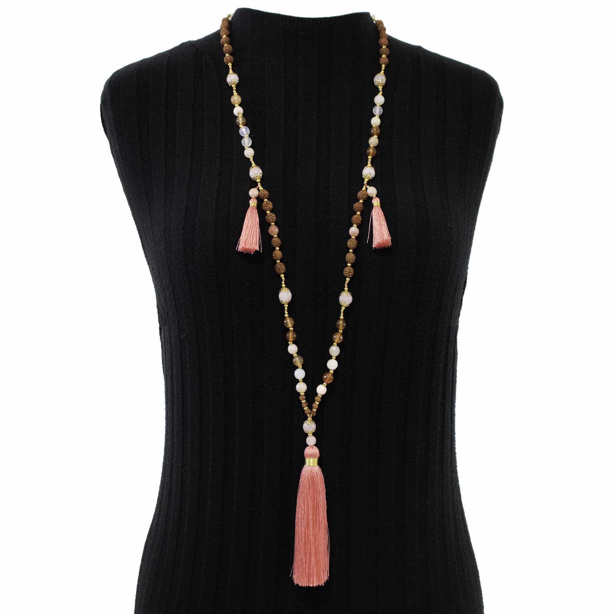 ARIAH ~ SMALL CORAL AGATE & RUDRAKSHA MALA MALA NECKLACES ZENZOEY JEWELRY & ACCESSORIES 