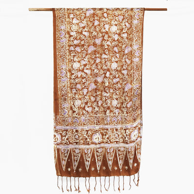 【新品未使用】rajabrooke BATIK STOLE M BROWN Buy Light & Elegant Silk Batik Stole - Brown Feathers Online