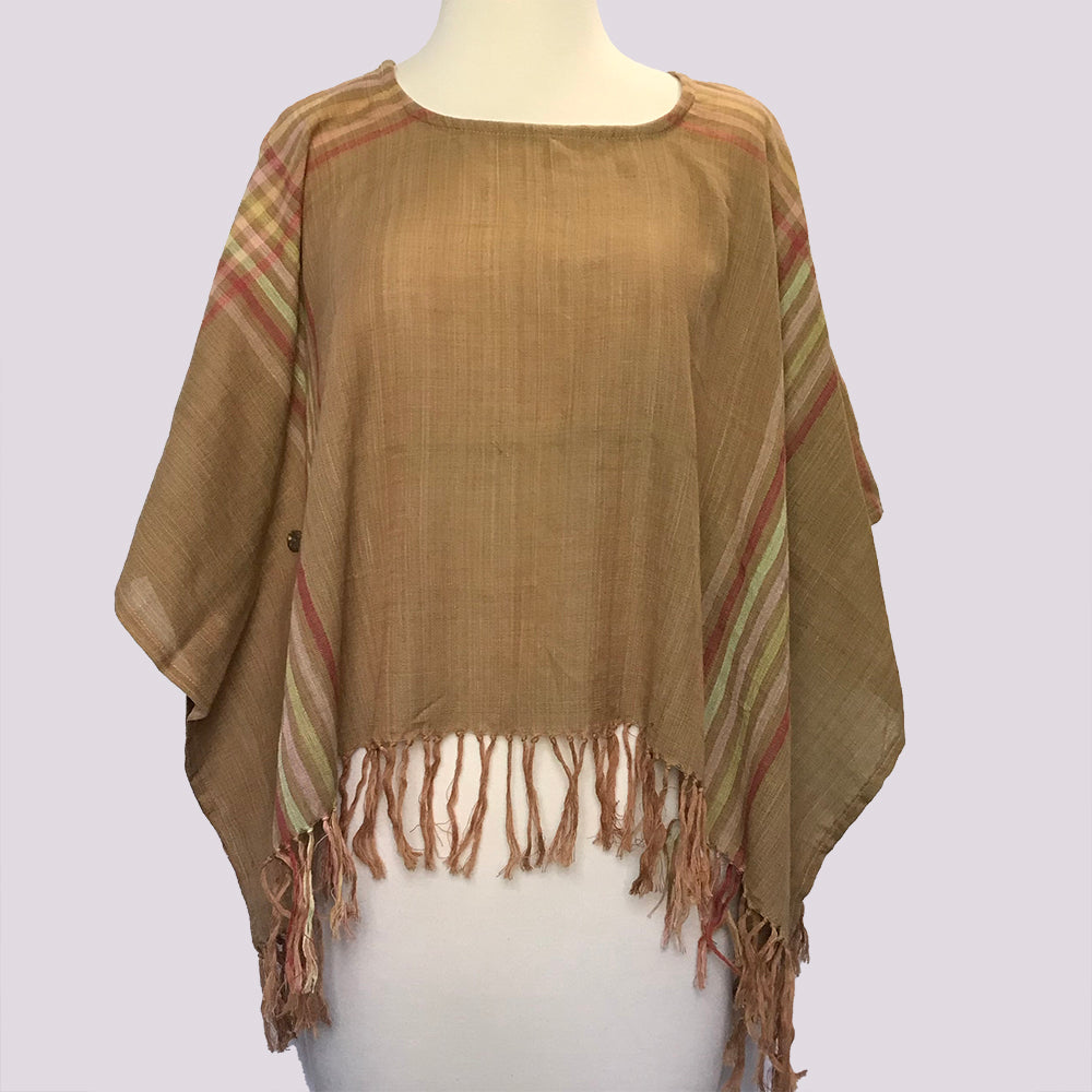 BOHO HAND WOVEN SHORT BEACH PONCHO OR TOP Apparel & Accessories ZENZOEY JEWELRY & ACCESSORIES Cream 