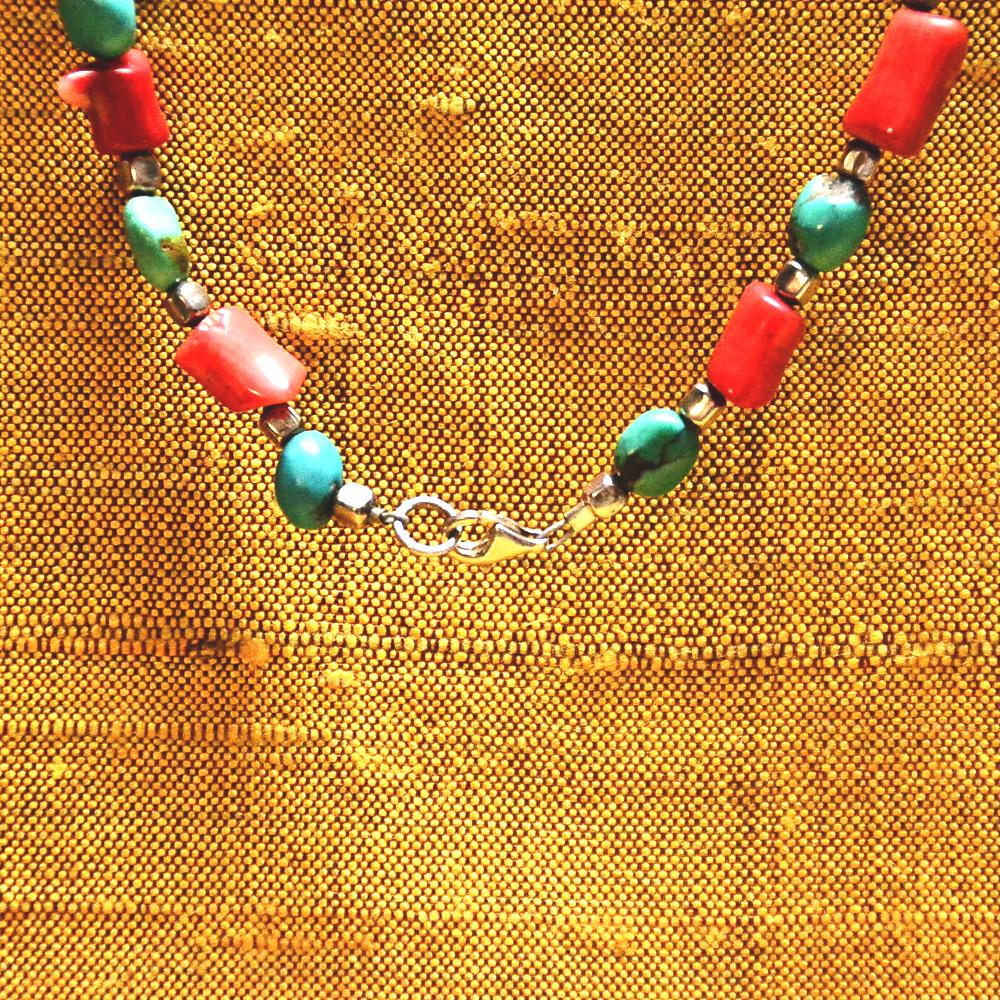 GOBI LOVE TURQUOISE & RED CORAL BOHO NECKLACE NECKLACE, CHAKRA ZENZOEY JEWELRY & ACCESSORIES 