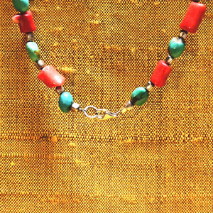 GOBI LOVE TURQUOISE & RED CORAL BOHO NECKLACE NECKLACE, CHAKRA ZENZOEY JEWELRY & ACCESSORIES 