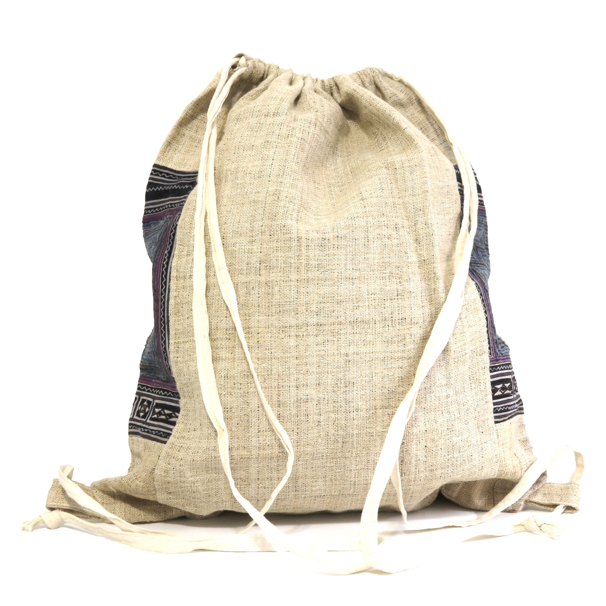 HMONG HEMP EMBROIDERED VINTAGE RECYCLED STRING BACKPACK ~ INDIGO 3 SQUARES BAGS & PURSES ZENZOEY JEWELRY & ACCESSORIES 