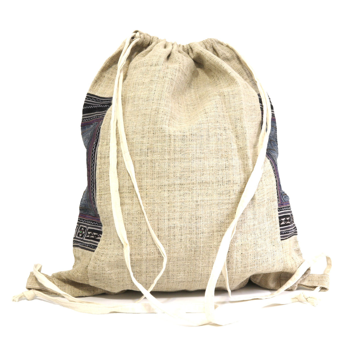HMONG HEMP EMBROIDERED VINTAGE RECYCLED STRING BACKPACK ~ INDIGO 3 SQUARES BAGS & PURSES ZENZOEY JEWELRY & ACCESSORIES 