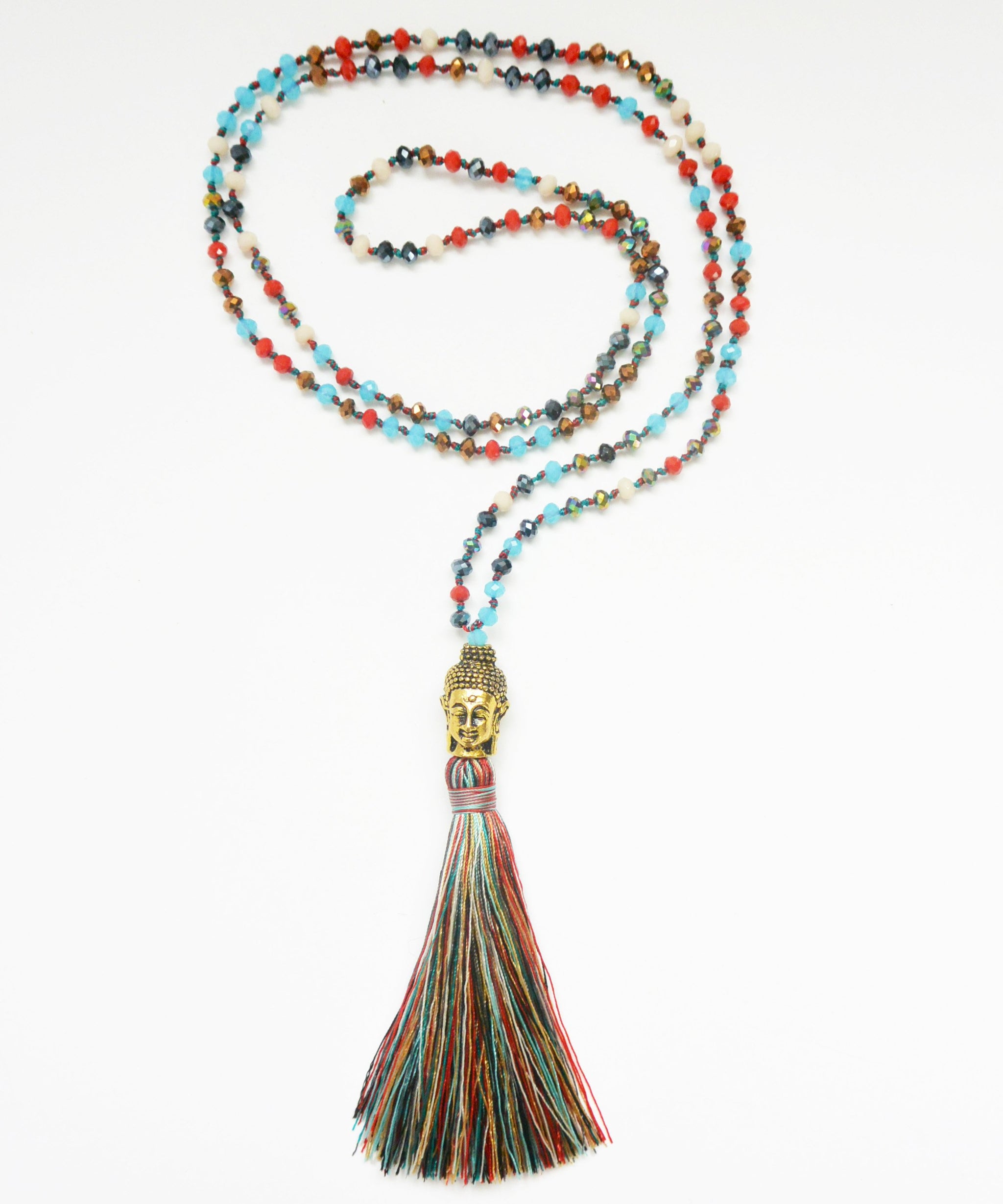 KRISTAL ~ GOLD BUDDHA MULTI-COLORED MALA MALA NECKLACES ZENZOEY JEWELRY & ACCESSORIES 
