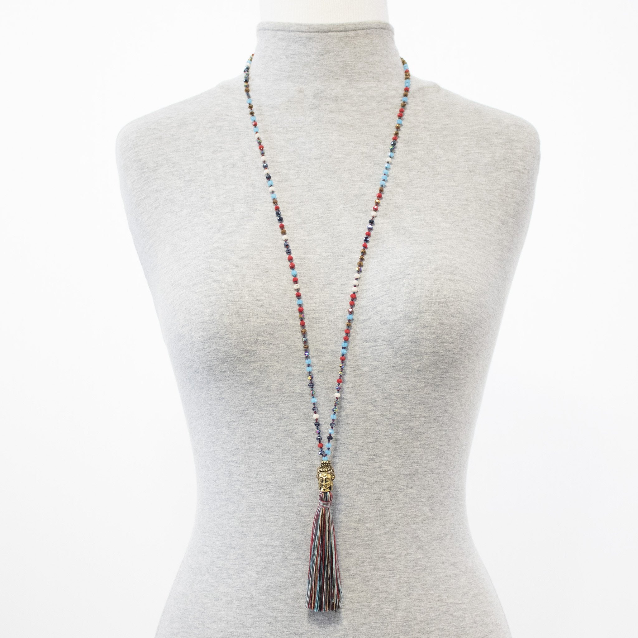 KRISTAL ~ GOLD BUDDHA MULTI-COLORED MALA MALA NECKLACES ZENZOEY JEWELRY & ACCESSORIES 