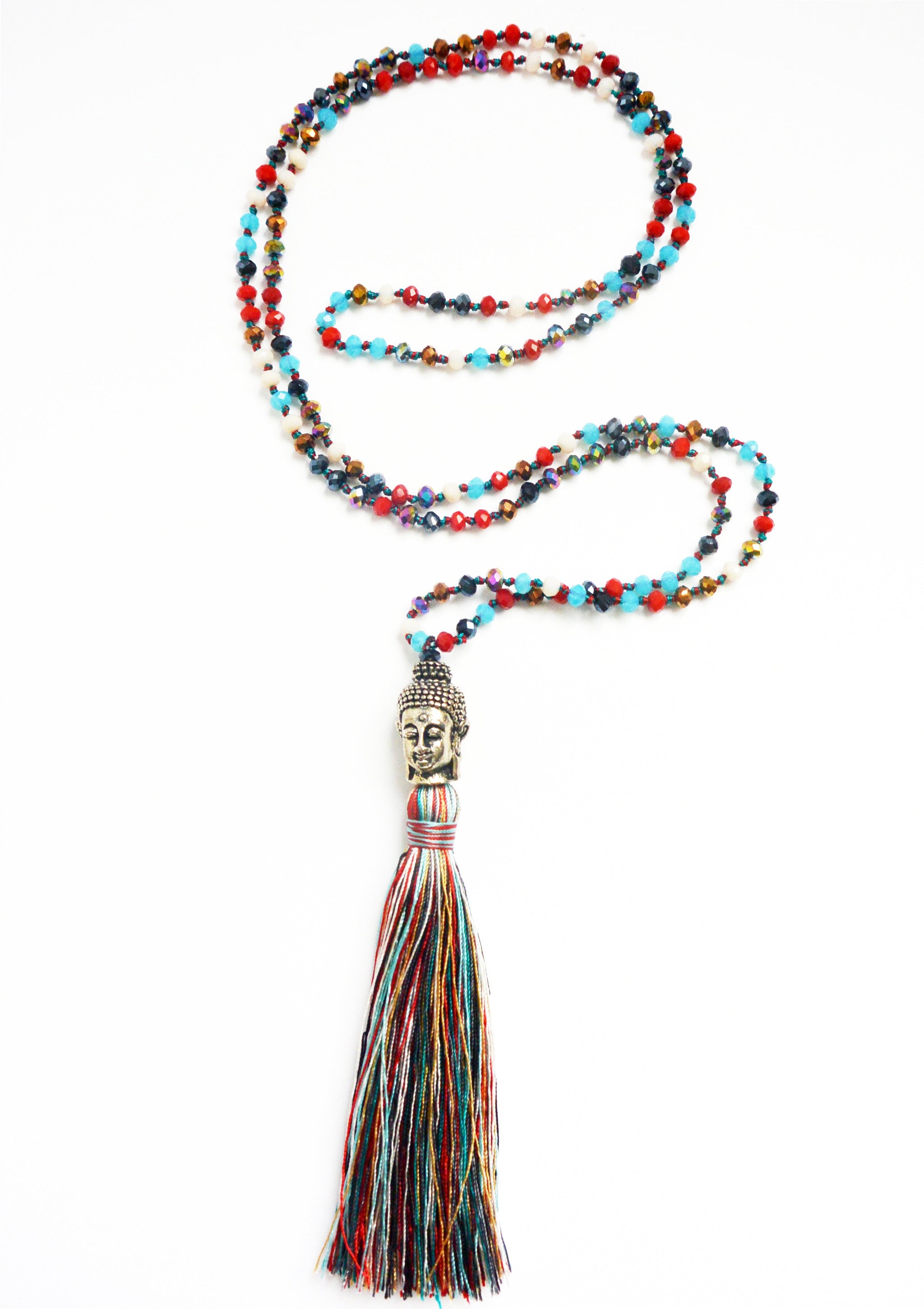 KRISTAL ~ SILVER BUDDHA MULTI-COLORED MALA MALA NECKLACES ZENZOEY JEWELRY & ACCESSORIES 