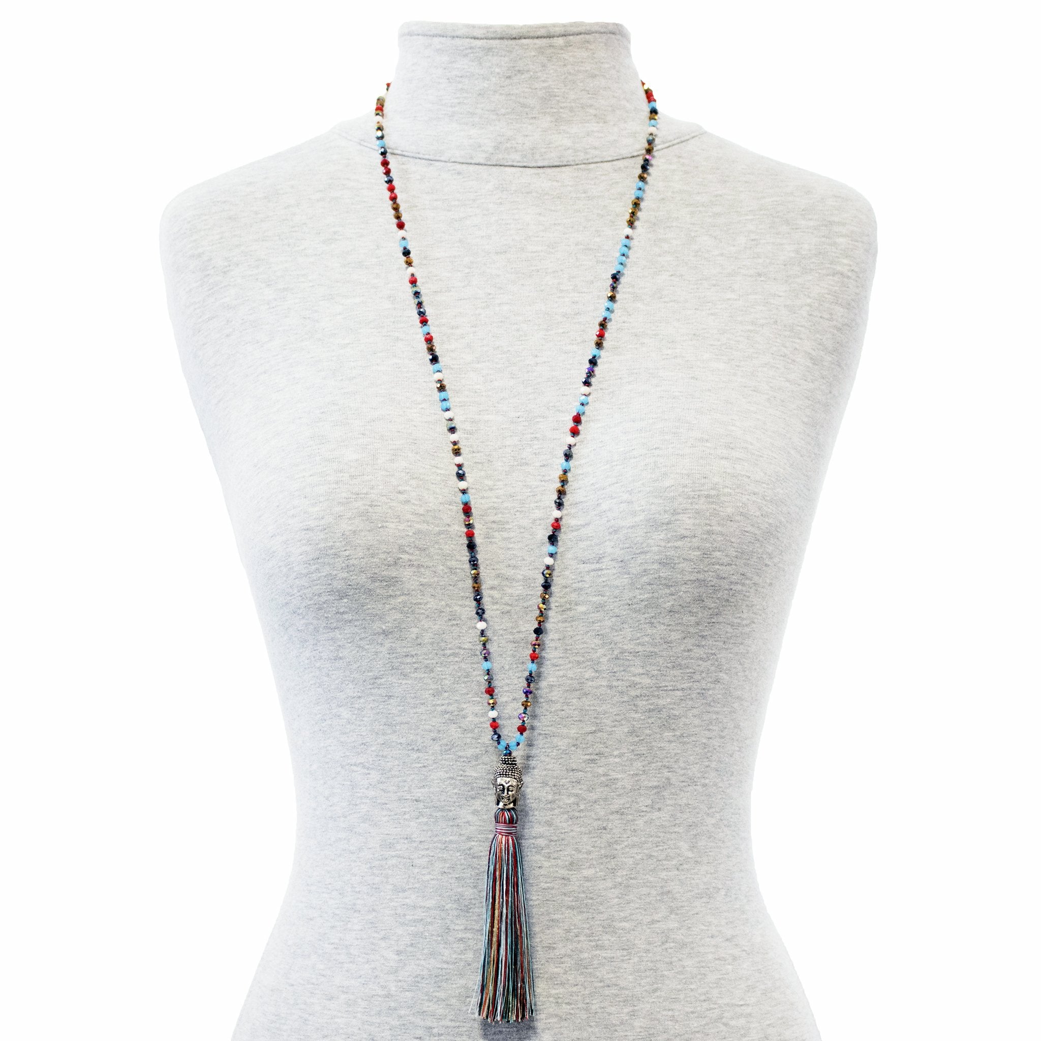 KRISTAL ~ SILVER BUDDHA MULTI-COLORED MALA MALA NECKLACES ZENZOEY JEWELRY & ACCESSORIES 