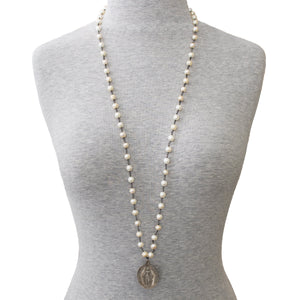 PEARL & ANTIQUE FRENCH MARY COIN CHAIN NECKLACE NECKLACE ZENZOEY JEWELRY & ACCESSORIES 